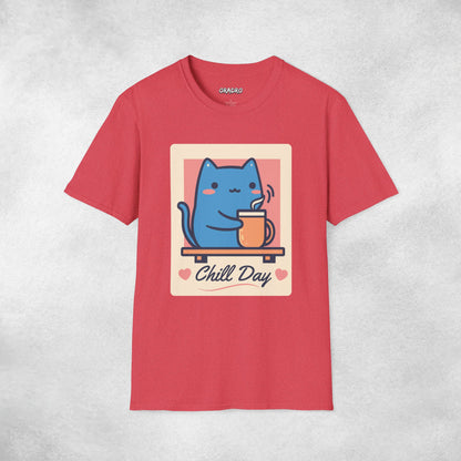 Chill Day Blue Cat Coffee T-shirt