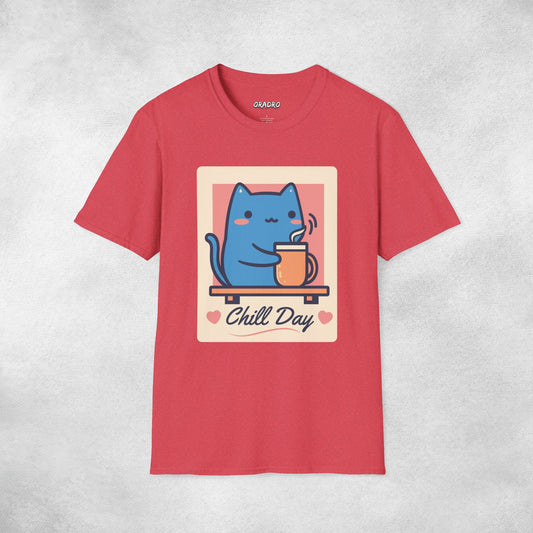 Chill Day Blue Cat Coffee T-shirt