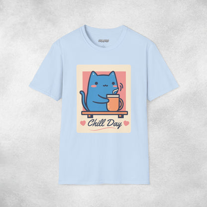 Chill Day Blue Cat Coffee T-shirt